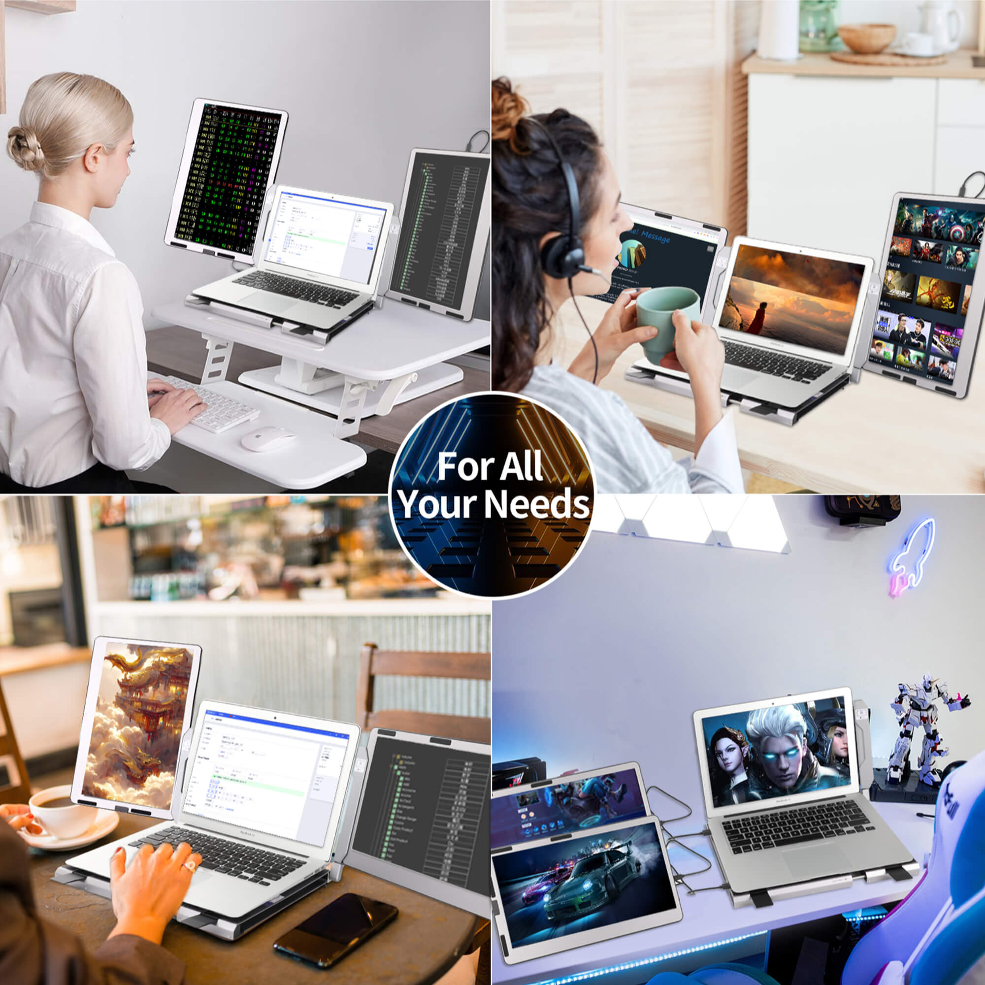 CopGain 2023 F2 Detachable Triple Screen Laptop 14'' Monitor With 360° Rotation Stand