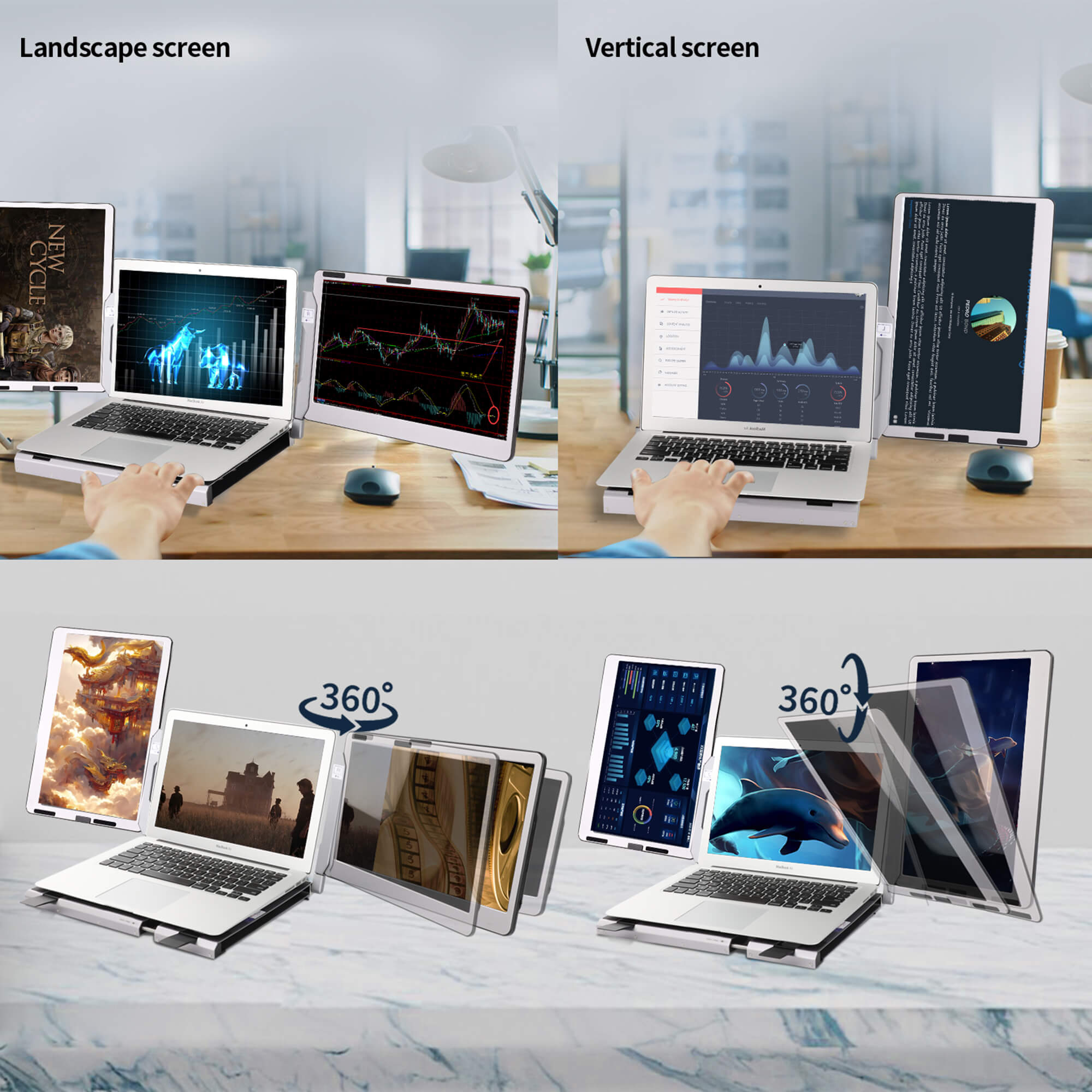 CopGain 2023 F2 Detachable Triple Screen Laptop 14'' Monitor With 360° Rotation Stand