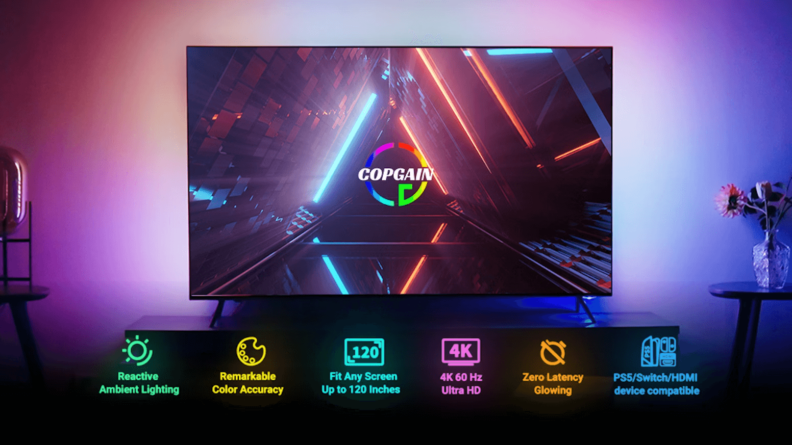 CopGain D1 Light Strip Real-time Backlight Fits TV Screens Up to 120''