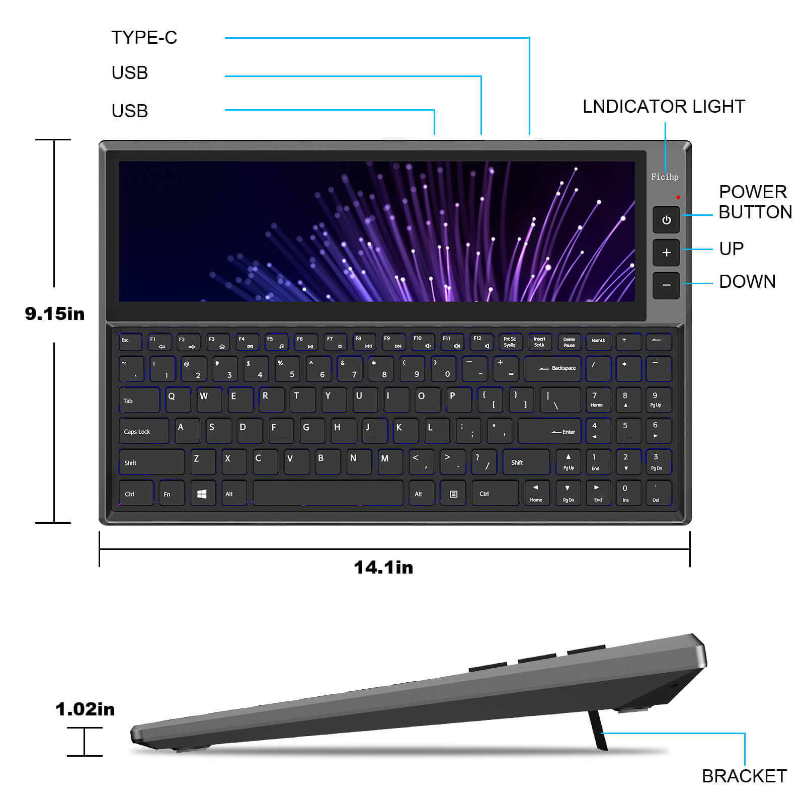 CopGain RGB Keyboard with Built-in 12.6" Touchscreen Monitor K1