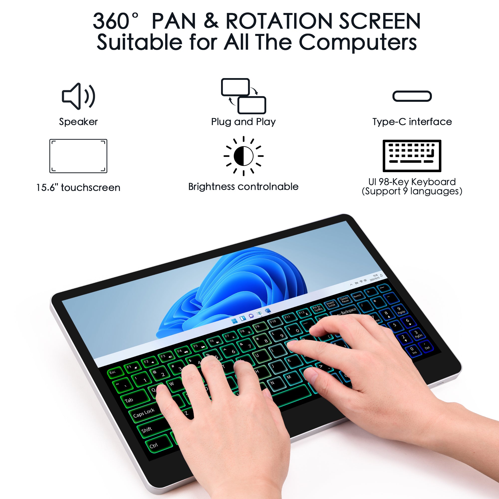 CopGain Portable Touch Screen Monitor 15.6'' Perfect for Work and Gaming