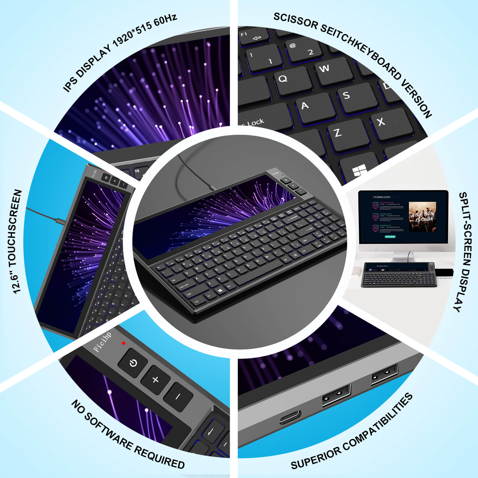 CopGain RGB Keyboard with Built-in 12.6" Touchscreen Monitor K1