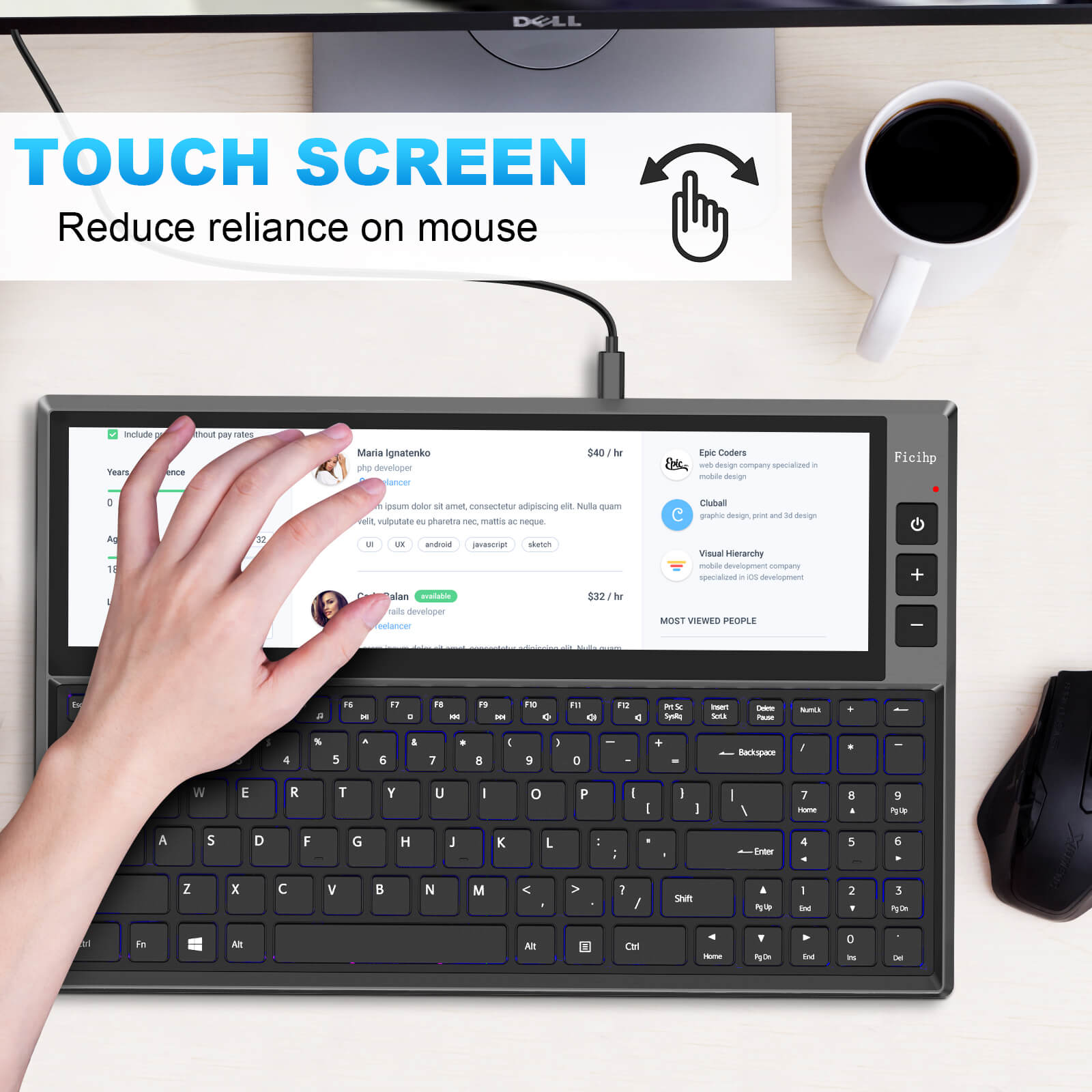 CopGain RGB Keyboard with Built-in 12.6" Touchscreen Monitor K1