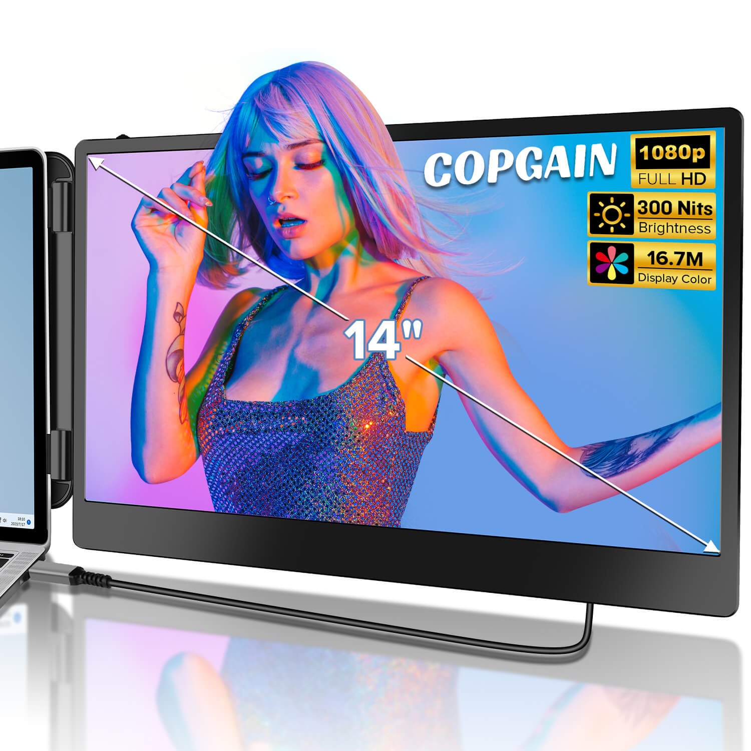 CopGain 14 Inch Dual Screen Laptop S1 Portable Monitor Plug and Play